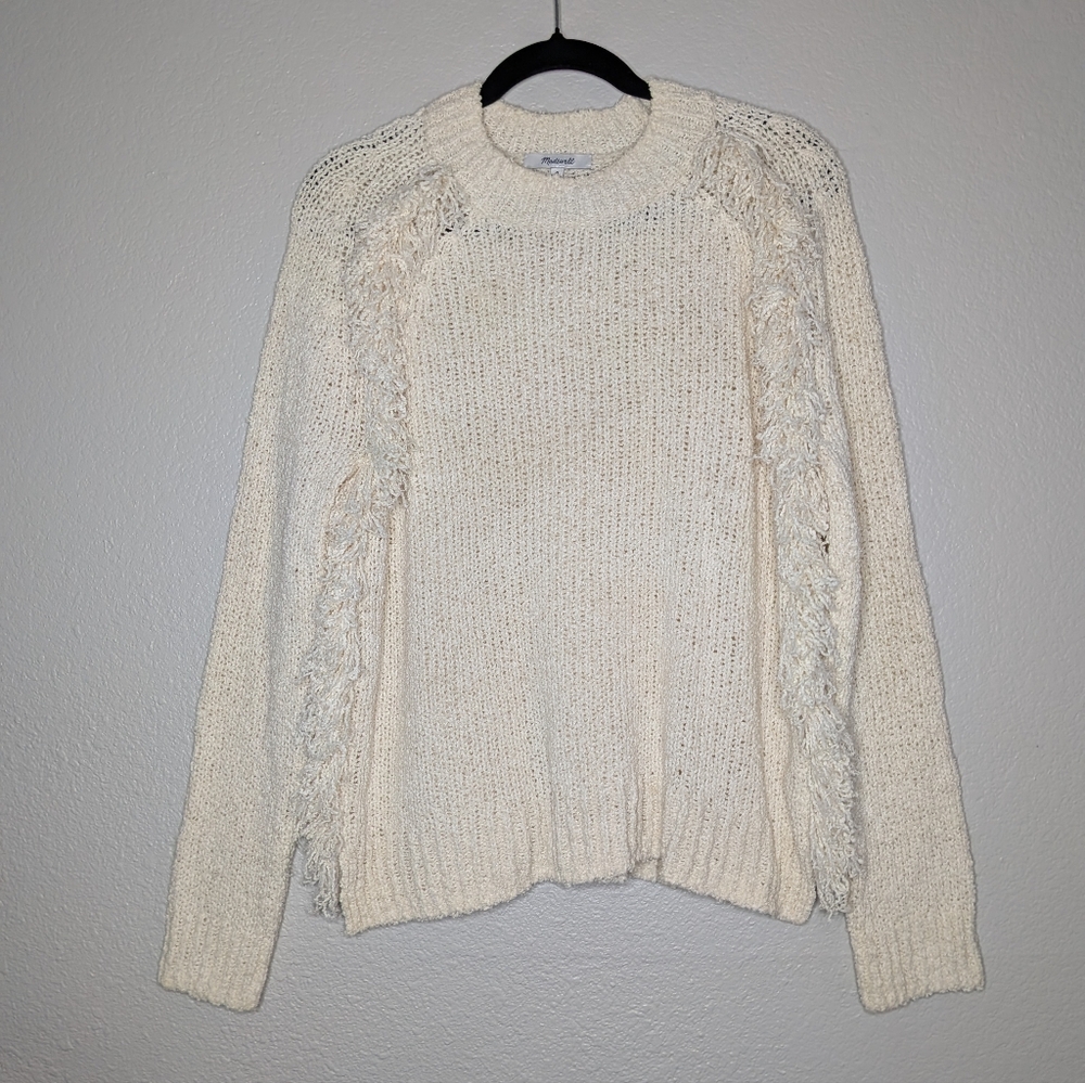 Madewell Womens Cream Montford Shag Fringe Trim Coastal Fisherman Sweater M